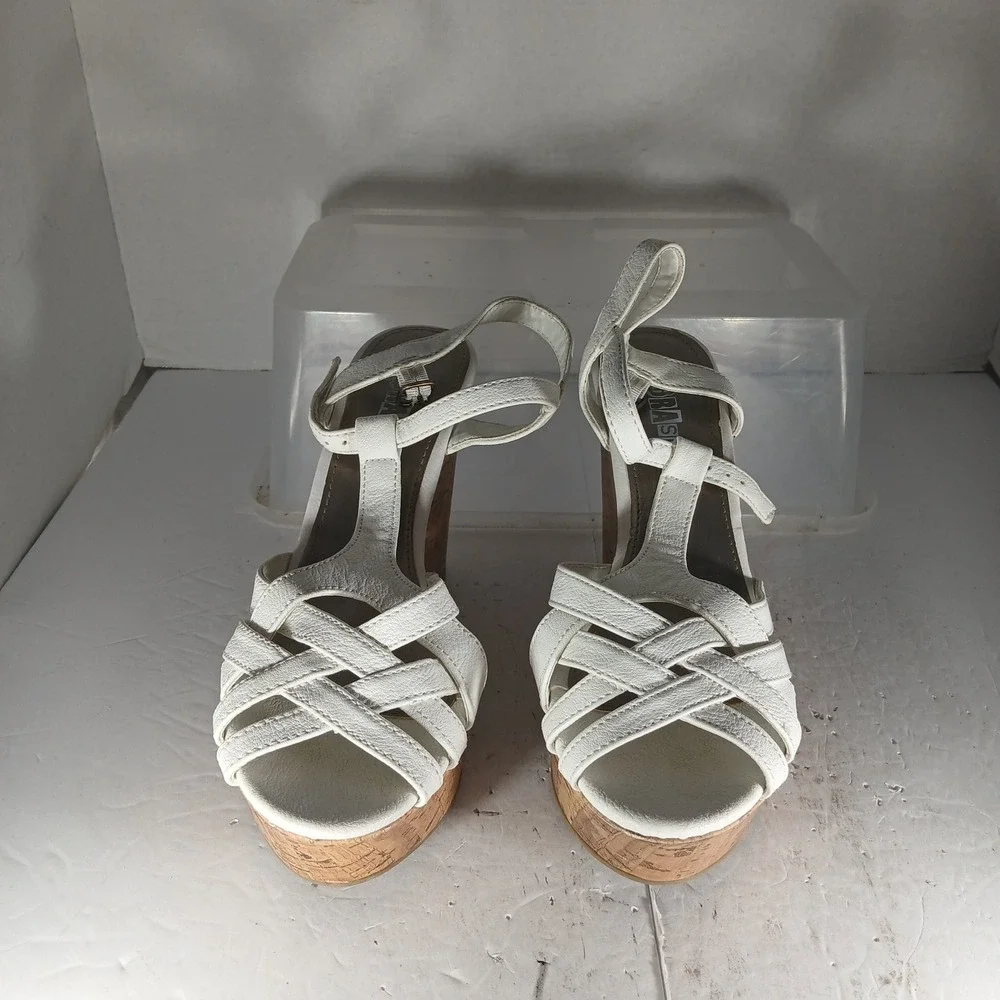 Brash Wedge Sandals 8 White Cork Platform Strappy Boho Summer Heels Minimalist